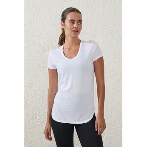 Cotton On Body Women Gym T Shirt XL White Short Sleeve Scoop Neck Curved Hem NWT